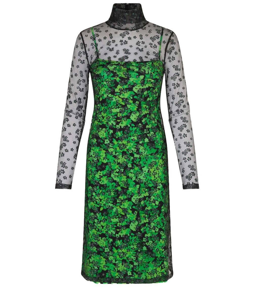 Stine Goya Ibi Mesh Overlay Dress - XS - Floral Poitillism